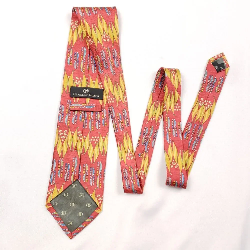 Daniel De Fasson‎ Designer Tie - Abstract Geometric Print Bold Colors Silk Men